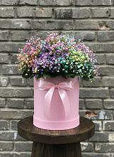 Цветочная композиция из Гипсофила и Розы в шляпной коробке в Великих Луках