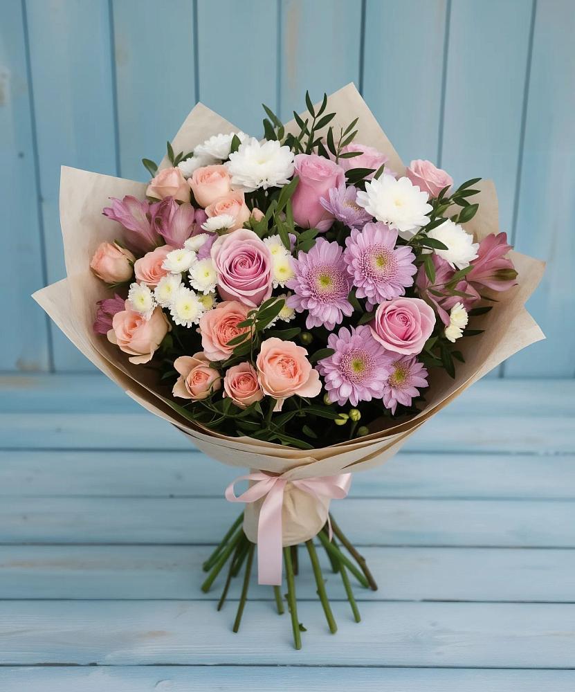 Букет цветов из: Хризантемы, Розы и Альстромерии в Великих Луках