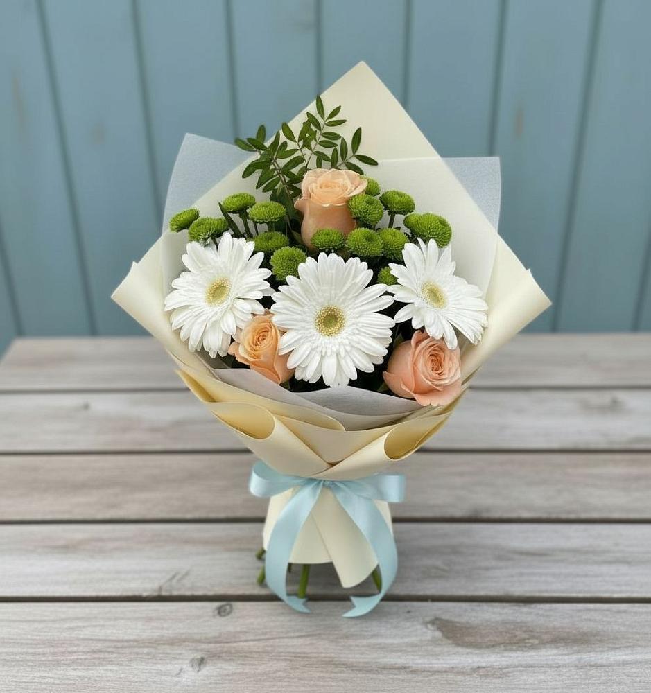Букет цветов из: Герберы, Розы и Хризантемы в Великих Луках