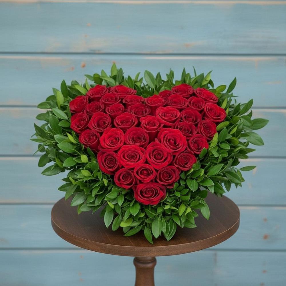 Цветочная композиция из Розы в виде сердца в Великих Луках