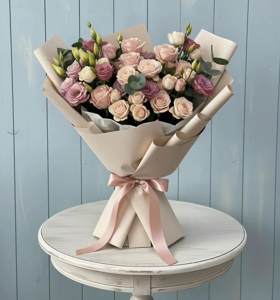 Букет цветов из: Розы и Лизиантусы в Великих Луках