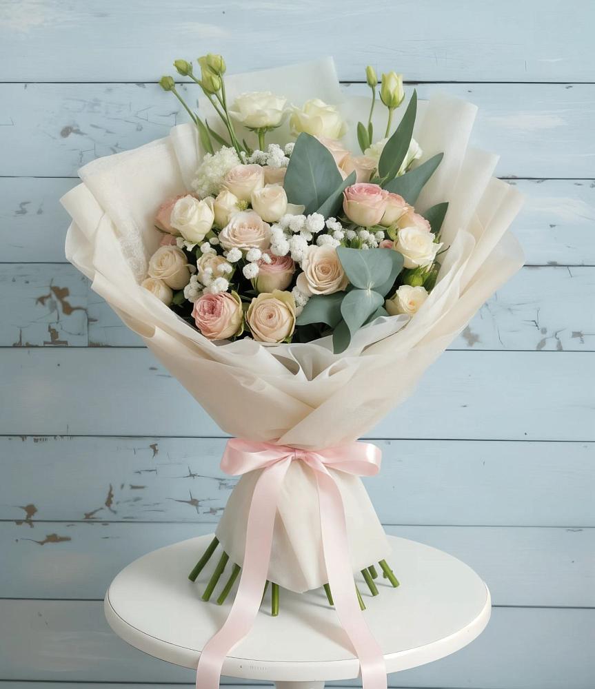 Букет цветов из: Розы и Лизиантусы в Великих Луках