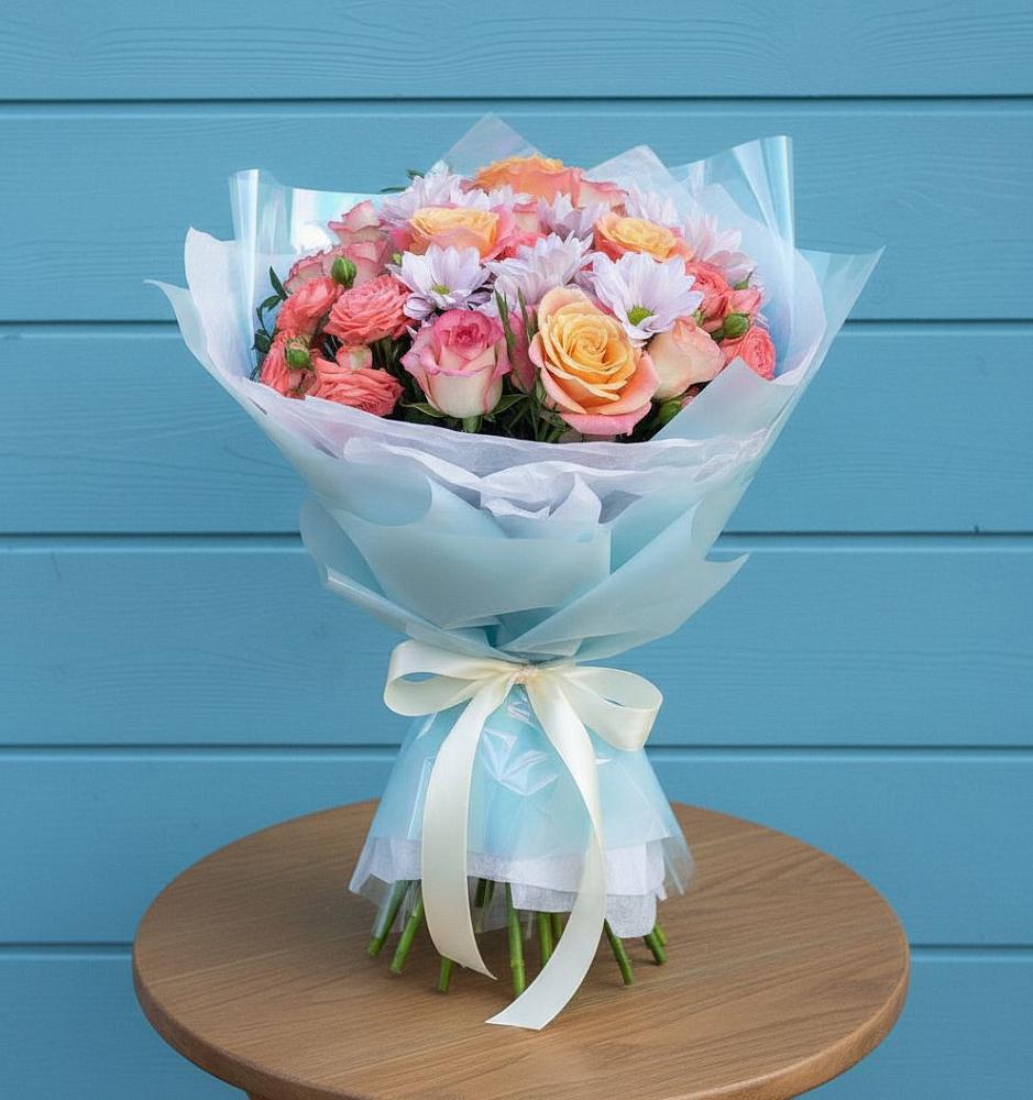 Букет цветов из: Хризантемы и Розы в Великих Луках