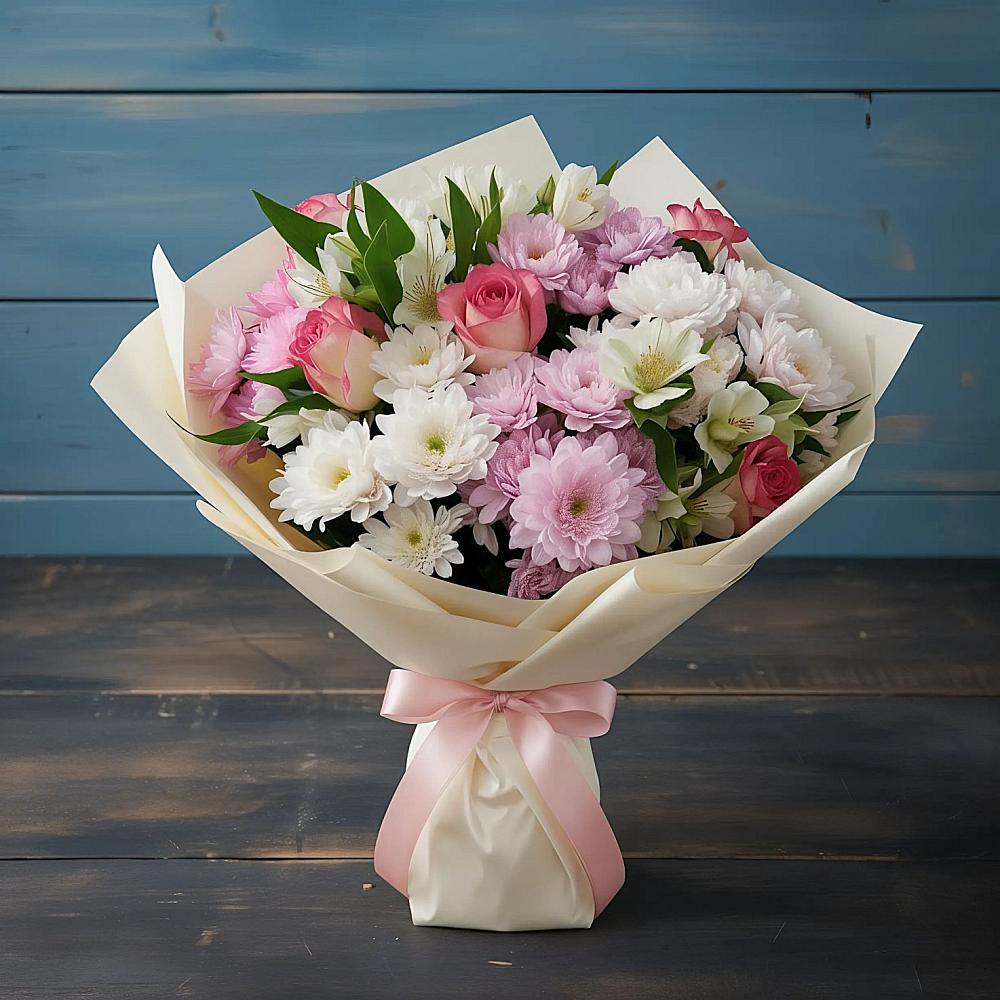 Букет цветов из: Хризантемы, Альстромерии и Розы в Великих Луках